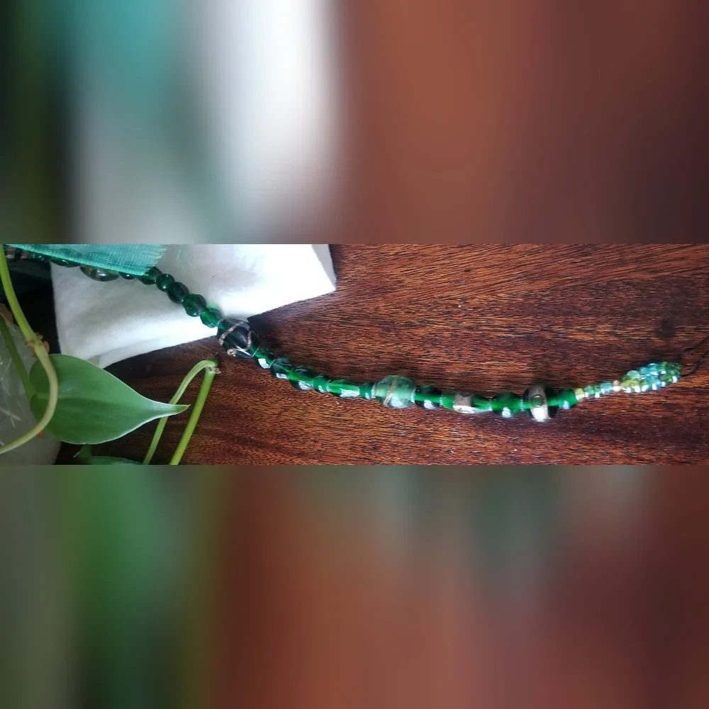 New! Witch Ball with Vintage Green Glass Beads - Picture 4 of 5